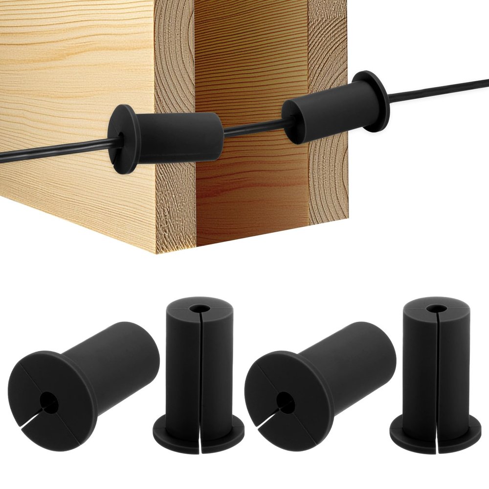 M METERXITY 4-Pack Cable Routing Kit, for 1 Inch Wall Hole Silicone Feed Through Wall Grommet Cable Punch Grommet Wall Hole Cover Bushing for Ethernet Cable [52mm Length, Black]