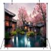 BELECO 7x5ft Fabric Japanese Garden Backdrop Romantic Japan Garden with Cherry Blossom, Sakura, Water Lake and Japanese Houses Background Japanese Theme Party Decorations Photoshoot Studio Props view 4