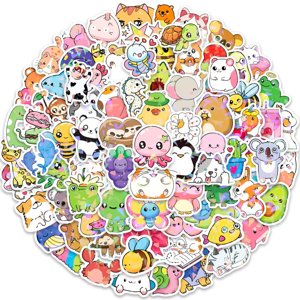 100 Pcs Animal Stickers for Kids, Cute Animal Stickes for Water Bottles Laptops Phones, Kawaii Waterproof Sticker Decal for Prizes, Bulk Kids Stickers Pack