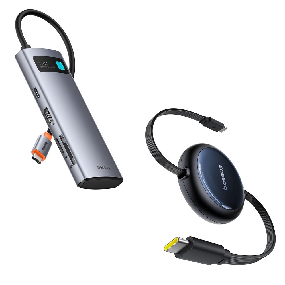 Baseus USB C to HDMI Adapter, 4K@60Hz USB C Docking Station, 7 in 1 USB C Hub and Baseus Retractable USB C Cable, 100W 4.9ft USB C to USB C Fast Charging Cable