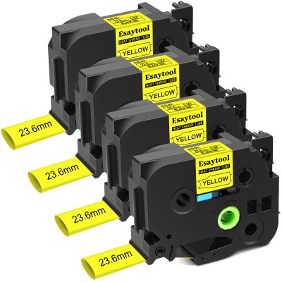 Compatible for Brother Heat Shrink Label HSe-651 HSe651 HS651 HSe 651 HS P-Touch Heat Shrink Tube 0.92inch 23.6mm Black on Yellow for PT-300 H500 E500 E550W D600 P710BT P750W Label Printer 4 Pack