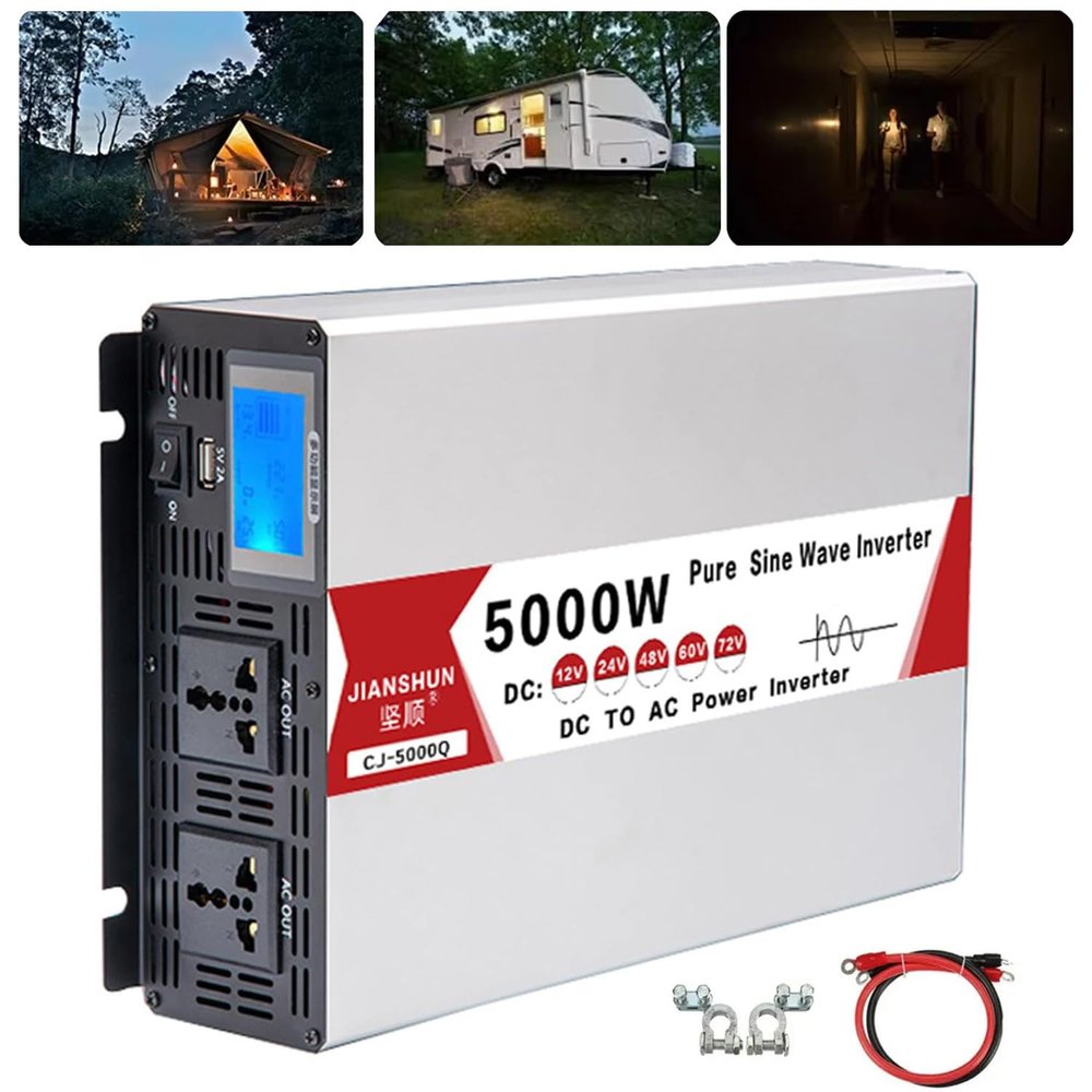 4000W 5000W 6000W 8000W Power Inverter Frequency Converter Dual Socket with USB Inverter 12V 24V 48V 60V to AC 110V 220V Pure Sine Wave, Color Screen Display,60V-110V5000W