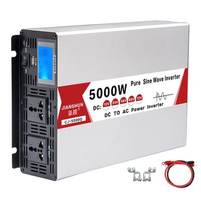 High Power Pure Sine Wave Power Inverter Frequency Converter 12V24V48V 60V DC to 100V 220V 240V AC, Dual Socket with USB, Intelligent Color Screen Display,48V-110V5000W