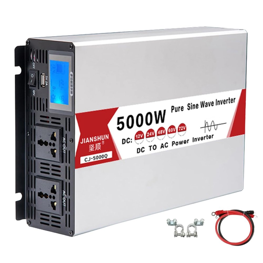 High Power Pure Sine Wave Power Inverter Frequency Converter 12V24V48V 60V DC to 100V 220V 240V AC, Dual Socket with USB, Intelligent Color Screen Display,48V-110V5000W