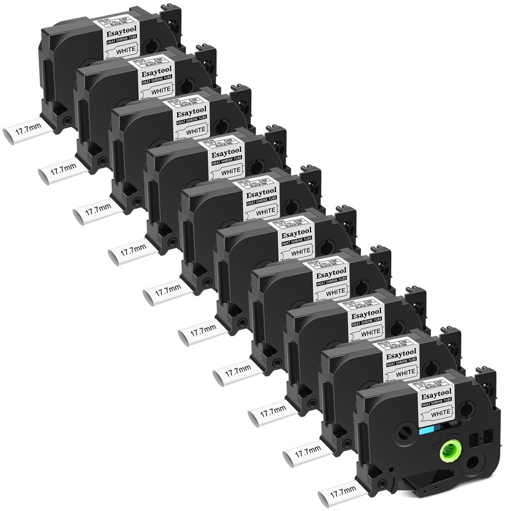 10 Pack HSe-241 Compatible for Brother p Touch Heat Shrink Tubing Heat Shrink Label HSe241 HS241 Heat Shrink Tube 17.7mm Black on White for PT-300 H500 E500 E550W D600 P700 P710BT P750W Label Maker