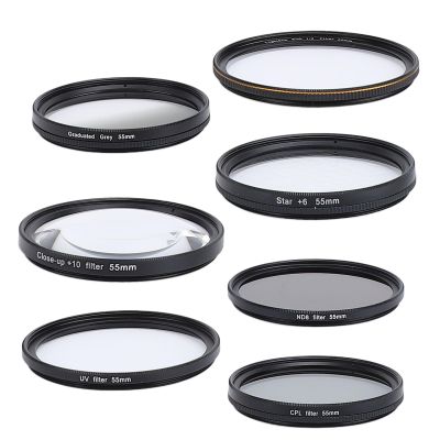 49mm /55mm CPL, ND8, White Soft, Graduated Grey, 10X Macro, 6 Points Star Filters, 7 Packs Lens Filter Kit with Storage Case, Camera Lens Accessories (55mm)