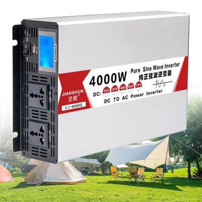 Power Inverter 4000W/5000W/6000W/8000W Inverter Pure Sine Wave DC 12V/24V/48V/60V/72V to AC 110V/220V 230V 240V Car Inverter with USB Ports AC Sockets Car Adapter with LED Display for Travel(4000W,60V