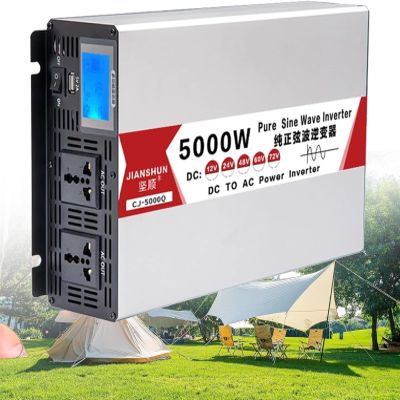 Power Inverter 4000W/5000W/6000W/8000W Inverter Pure Sine Wave DC 12V/24V/48V/60V/72V to AC 110V/220V 230V 240V Car Inverter with USB Ports AC Sockets Car Adapter with LED Display for Travel(5000W,24V