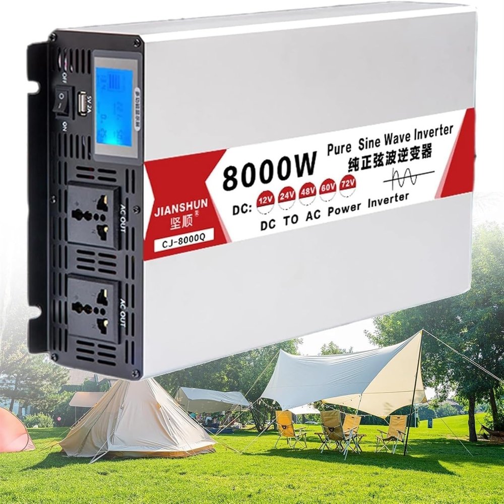 Power Inverter 4000W/5000W/6000W/8000W Inverter Pure Sine Wave DC 12V/24V/48V/60V/72V to AC 110V/220V 230V 240V Car Inverter with USB Ports AC Sockets Car Adapter with LED Display for Travel(8000W,48V