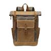 DANNLING Mens Vintage Backpack Retro Double Shoulder Travel Bag Laptop Rucksack Waxed Canvas Crazy Horse Leather Bookbag (Military green) view 1