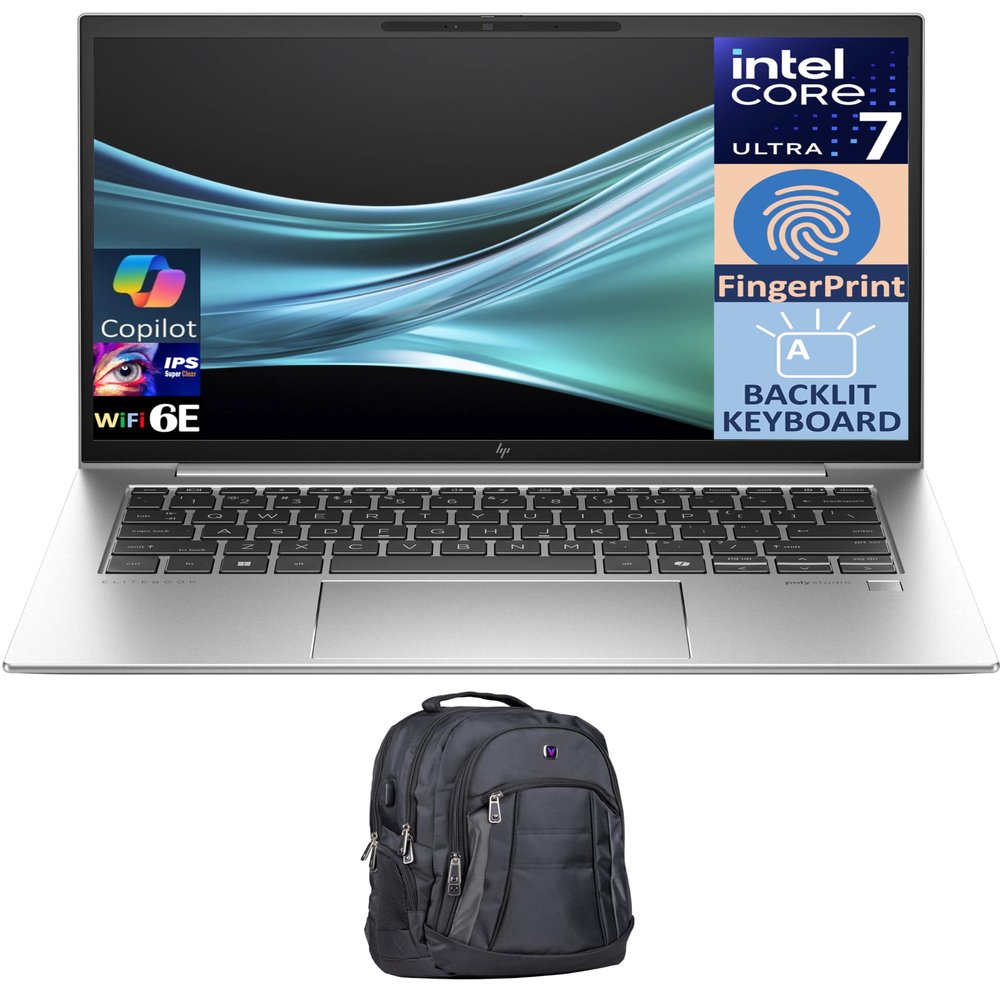 HP EliteBook 840 G11 Business Laptop 14.0" IPS WUXGA Display (Intel Core Ultra 7 155U, 16GB DDR5, 1TB SSD, Intel Graphics, Backlit KB, Fingerprint, 2 Thunderbolt 4, Win 11 Pro) w/Premium Backpack