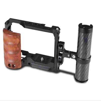 Camera Cage with Wood Handle for Sony Alpha ZV-E10, Aluminum Video Rig (with Handle 1)