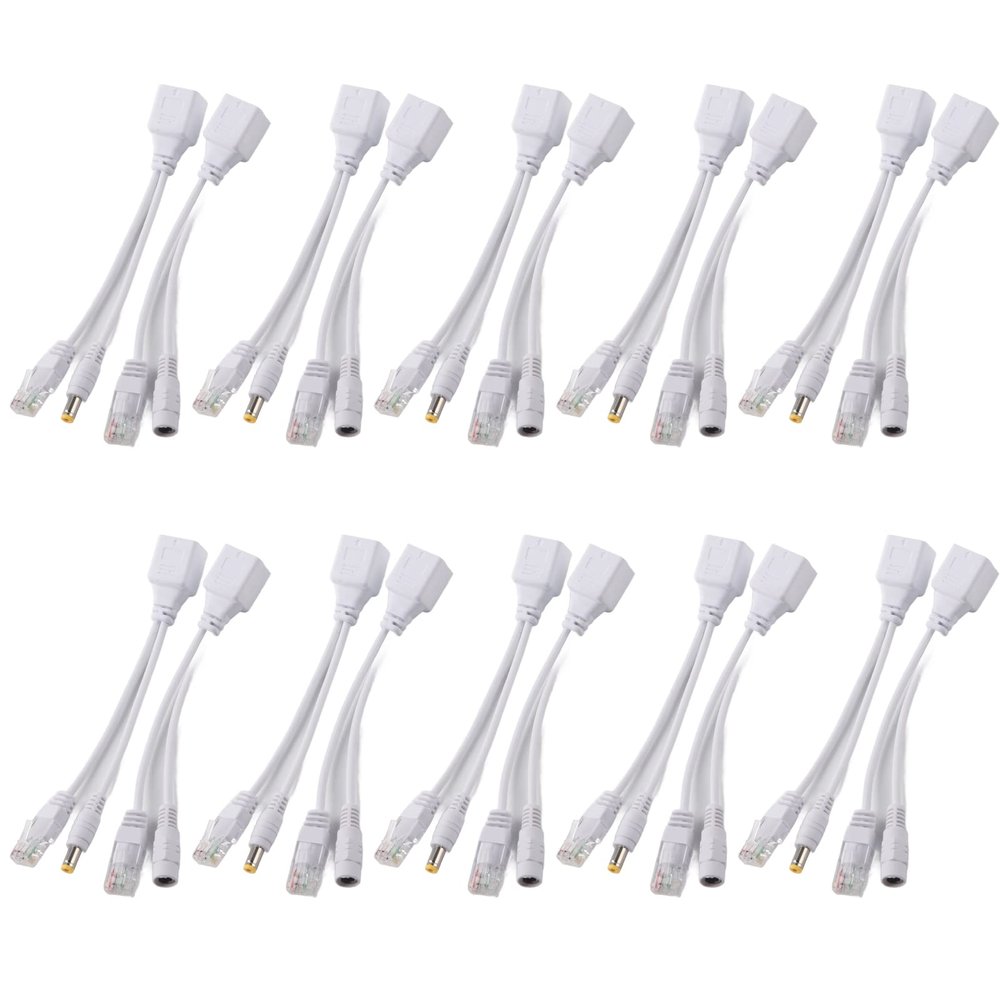 10 Pair IP Camera POE RJ45 Cable Power Over Ethernet Adapter Injector Splitter DC 12 V