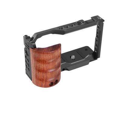 Camera Cage with Wood Handle for Sony Alpha ZV-E10, Aluminum Video Rig (ZVE10-CAGE)