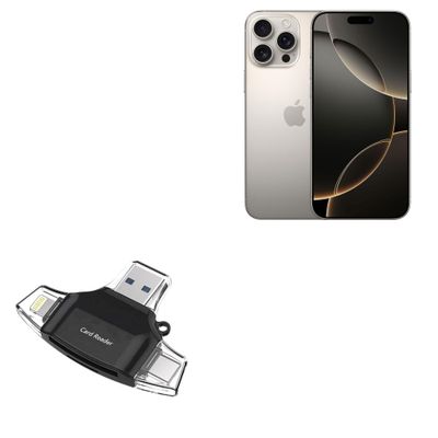 BoxWave Smart Gadget Compatible with Apple iPhone 16 Pro Max - AllReader SD Card Reader, microSD Card Reader SD Compact USB - Jet Black