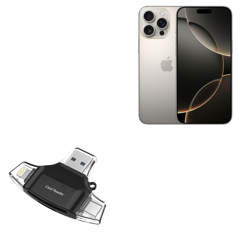 BoxWave Smart Gadget Compatible with Apple iPhone 16 Pro Max - AllReader SD Card Reader, microSD Card Reader SD Compact USB - Jet Black