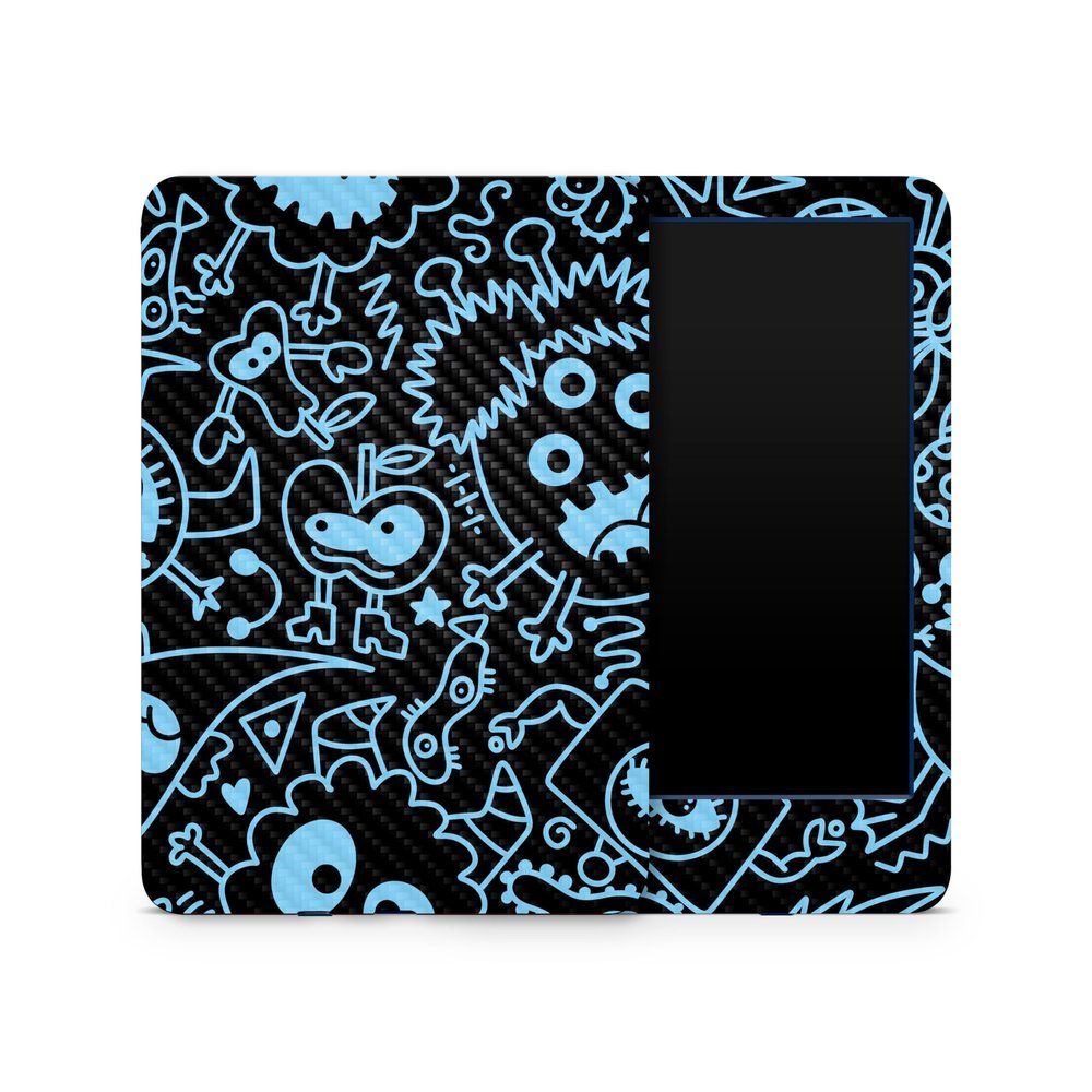 Carbon Fiber Skin Compatible with Amazon Kindle 6-inch 11th Gen (2022) - Dark Monster Doodles - Premium 3M Vinyl Protective Wrap Decal Cover - Easy to Apply | Crafted in The USA by MightySkins