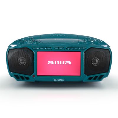 Aiwa Portable Boombox, Crystal Clear Sound with 3W x 2 Speakers and Bass Function, Featuring a 7" LCD Display, Bluetooth Connectivity, FM Radio, CD/DVD Player, Streaming on Roku and Amazon Firestick