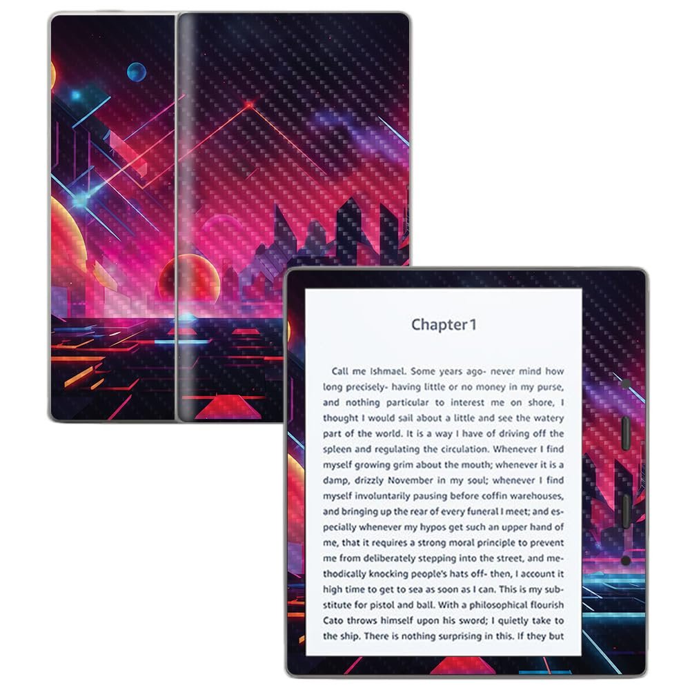 Carbon Fiber Skin Compatible with Amazon Kindle Oasis 7" (9th Gen) - Synthwave Planets - Premium 3M Vinyl Protective Wrap Decal Cover - Easy to Apply | Crafted in The USA by MightySkins