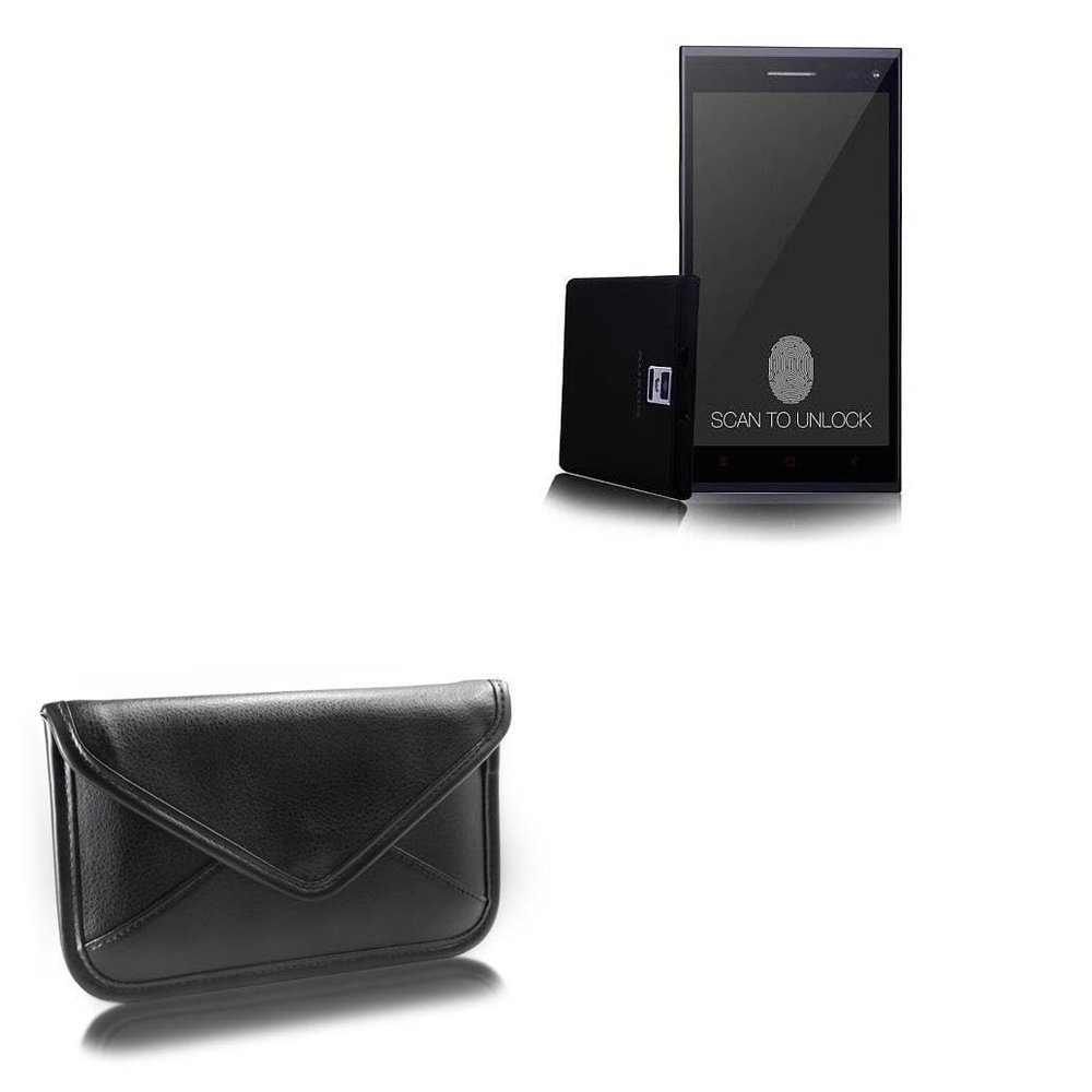 BoxWave Case Compatible with iBerry Auxus Note 5.5 - Elite Leather Messenger Pouch, Synthetic Leather Cover Case Envelope Design - Jet Black