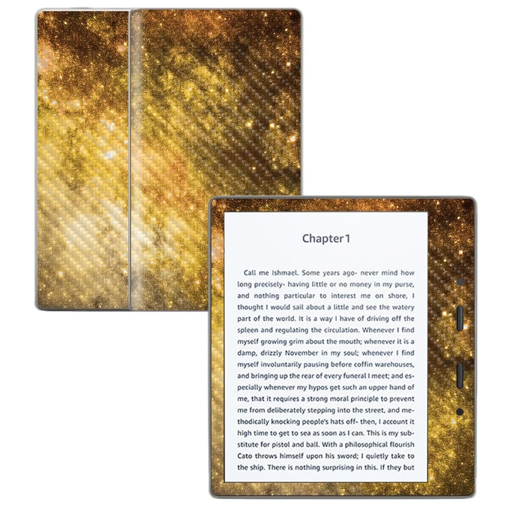 Carbon Fiber Skin Compatible with Amazon Kindle Oasis 7" (9th Gen) - Golden Stars - Premium 3M Vinyl Protective Wrap Decal Cover - Easy to Apply | Crafted in The USA by MightySkins
