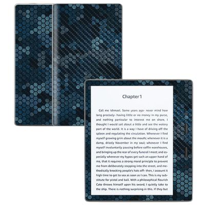 Carbon Fiber Skin Compatible with Amazon Kindle Oasis 7" (9th Gen) - Blue Hexa Camo - Premium 3M Vinyl Protective Wrap Decal Cover - Easy to Apply | Crafted in The USA by MightySkins
