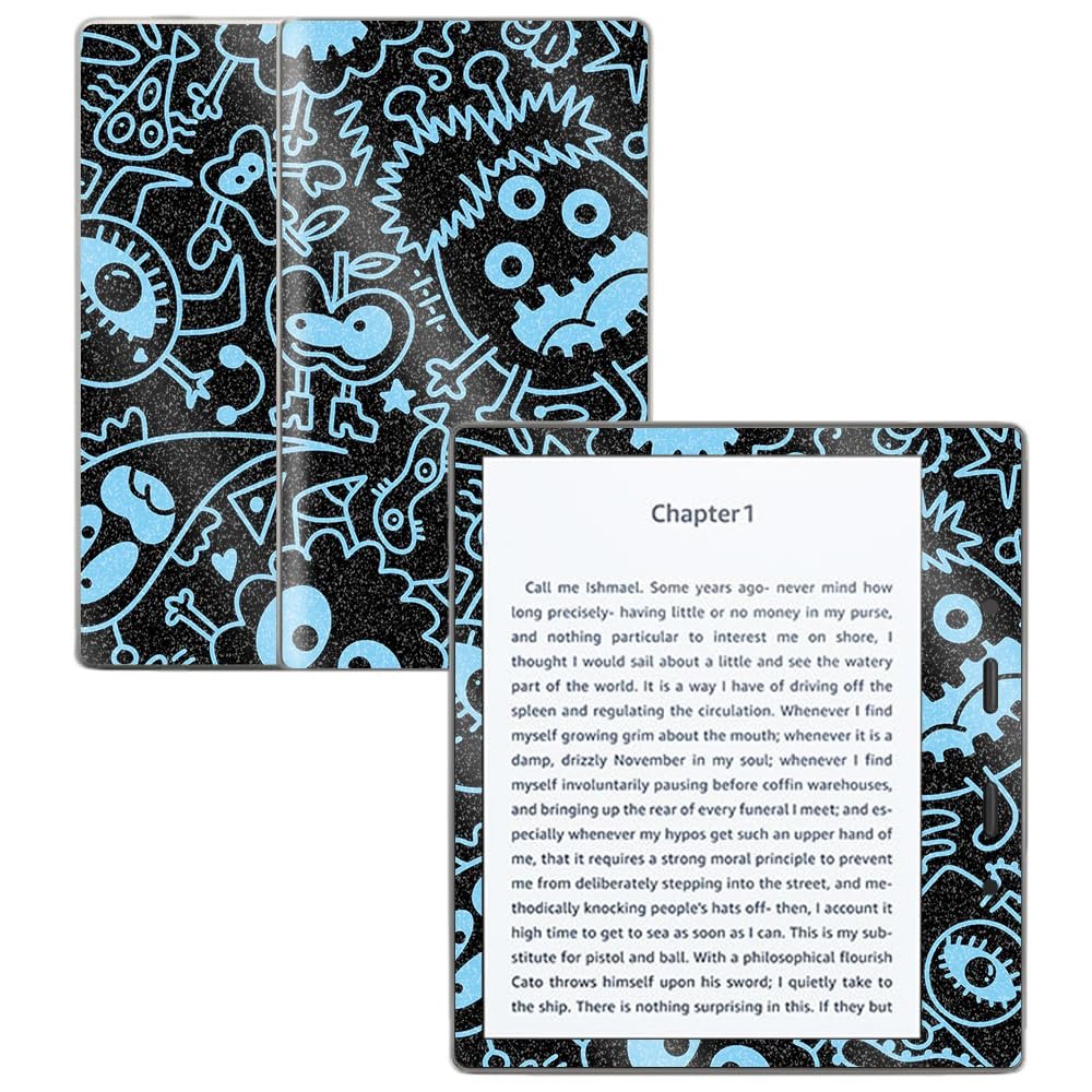 Glossy Glitter Skin Compatible with Amazon Kindle Oasis 7" (9th Gen) - Dark Monster Doodles - Premium 3M Vinyl Protective Wrap Decal Cover - Easy to Apply | Crafted in The USA by MightySkins
