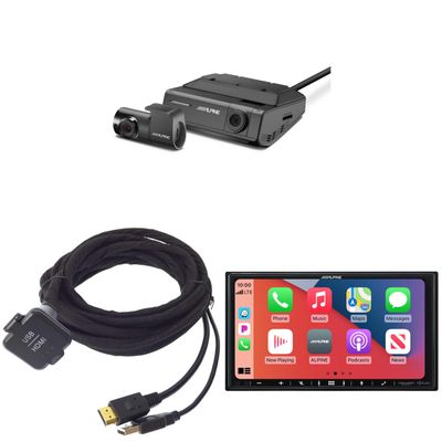 Alpine iLX-407, KCU-315UH USB/HDMI Extension Cable with DVR-C320R Dash Camera