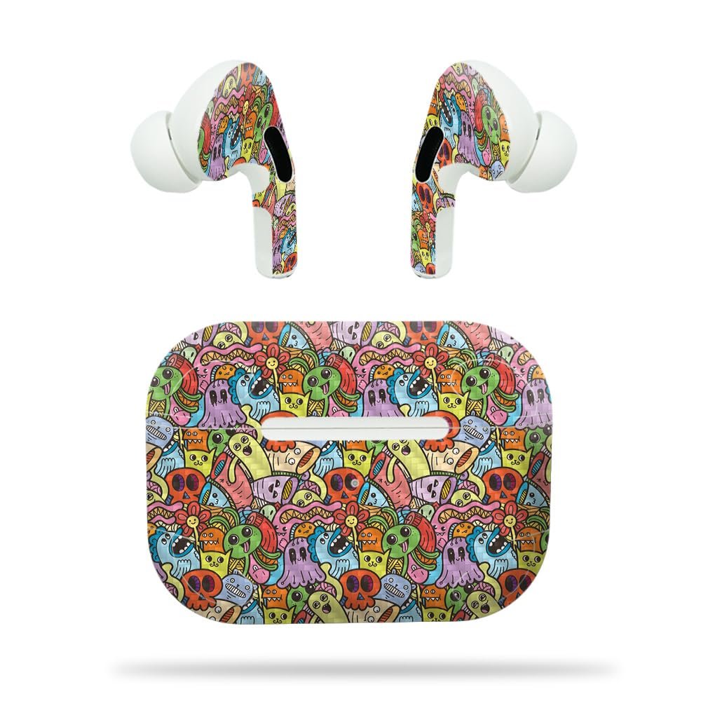 Carbon Fiber Headphone Skin Compatible with Apple AirPods Pro - Strange Crowd - Premium 3M Vinyl Protective Wrap Decal Cover - Easy to Apply | Crafted in The USA by MightySkins