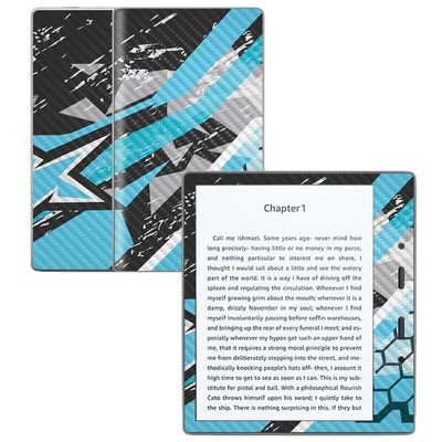 Carbon Fiber Skin Compatible with Amazon Kindle Oasis 7" (9th Gen) - Grunge Cyan - Premium 3M Vinyl Protective Wrap Decal Cover - Easy to Apply | Crafted in The USA by MightySkins