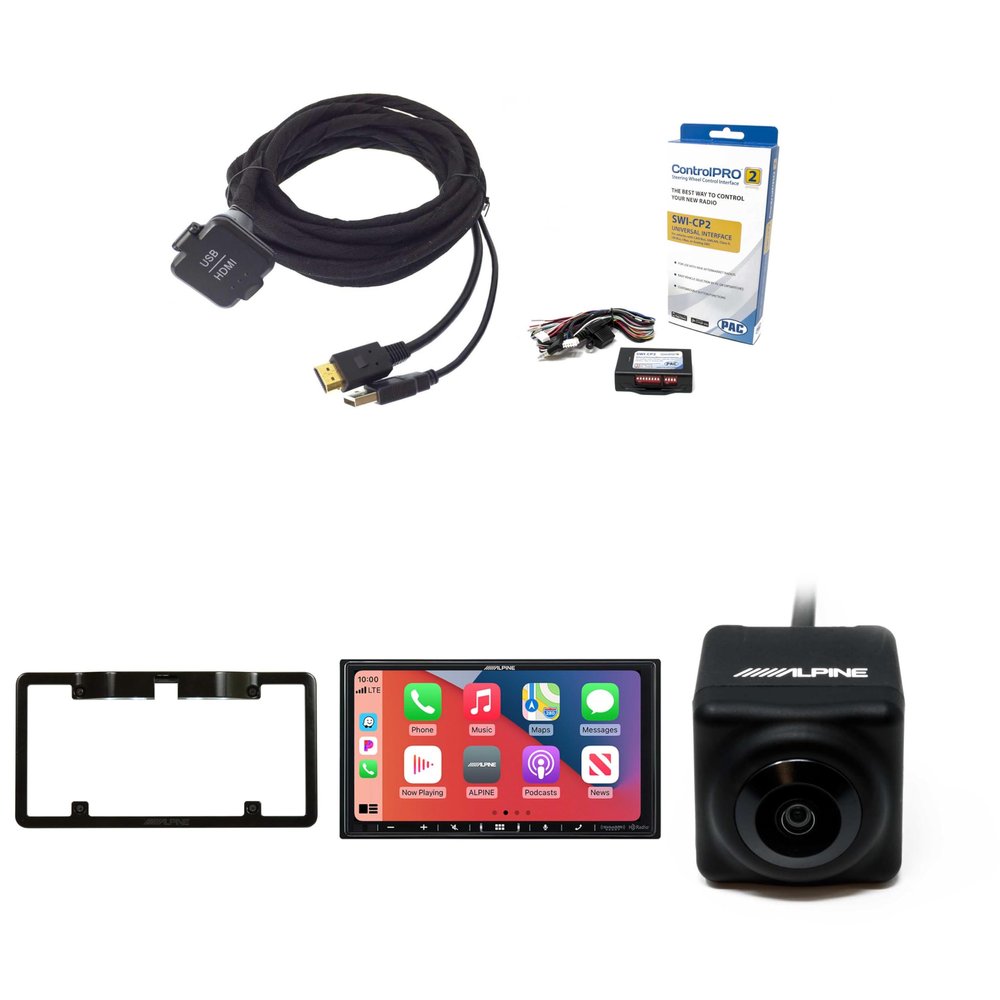 Alpine iLX-407, KCU-315UH USB/HDMI Extension Cable with SWI-CP2 Steering Wheel Interface, and Back Up Camera w/Frame