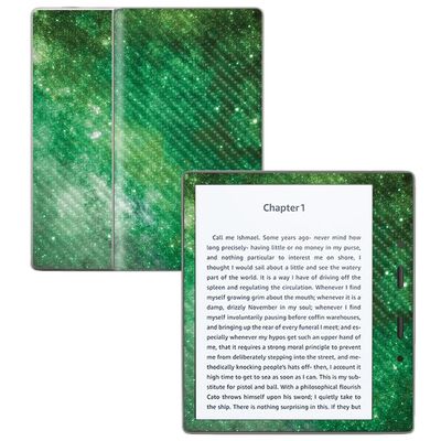 Carbon Fiber Skin Compatible with Amazon Kindle Oasis 7" (9th Gen) - Green Stars - Premium 3M Vinyl Protective Wrap Decal Cover - Easy to Apply | Crafted in The USA by MightySkins
