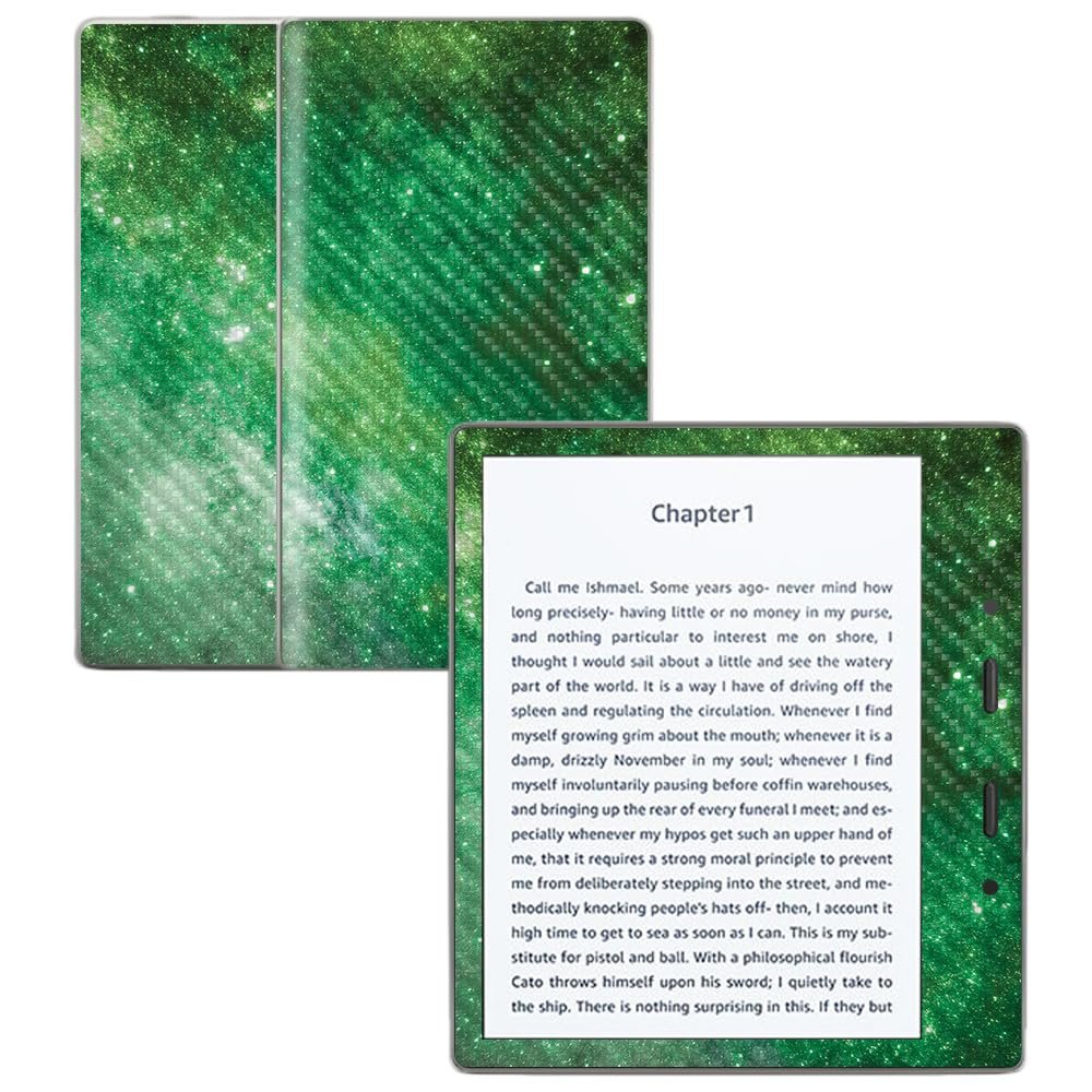 Carbon Fiber Skin Compatible with Amazon Kindle Oasis 7" (9th Gen) - Green Stars - Premium 3M Vinyl Protective Wrap Decal Cover - Easy to Apply | Crafted in The USA by MightySkins