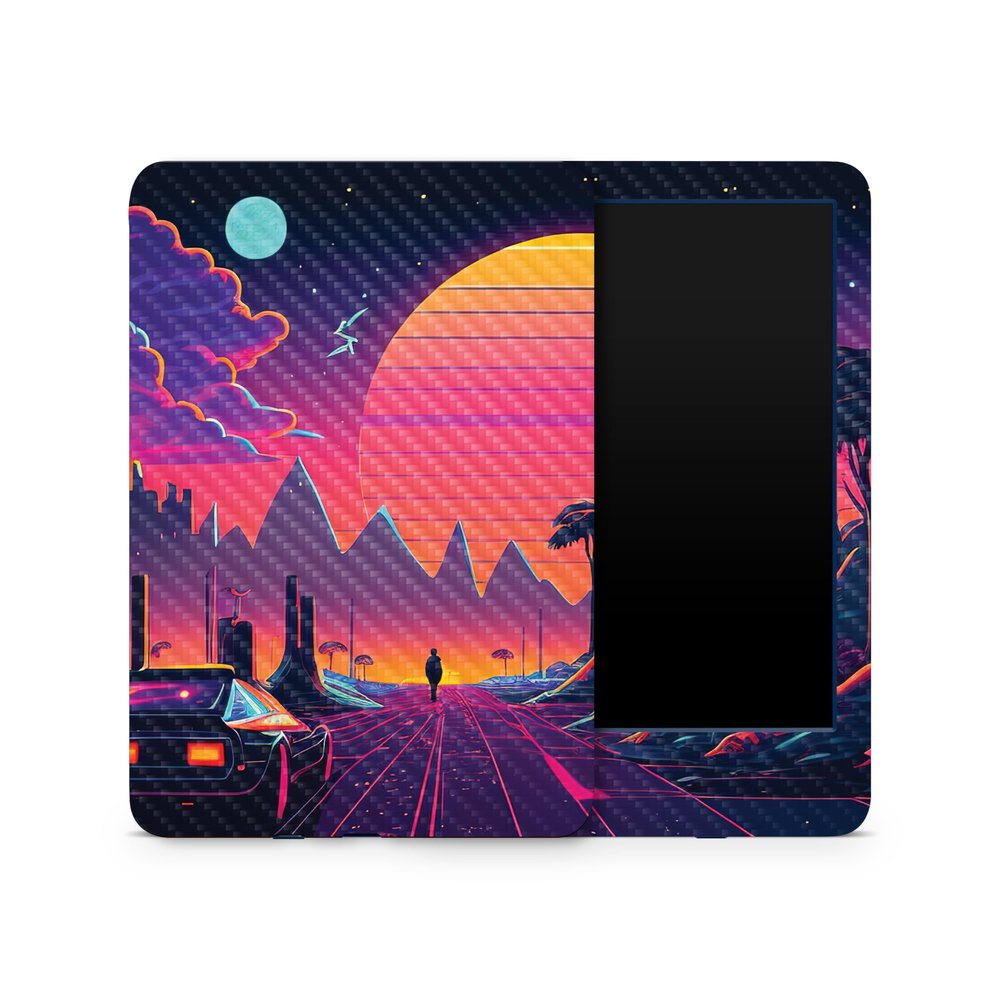 Carbon Fiber Skin Compatible with Amazon Kindle 6-inch 11th Gen (2022) - Synthwave Fringe - Premium 3M Vinyl Protective Wrap Decal Cover - Easy to Apply | Crafted in The USA by MightySkins