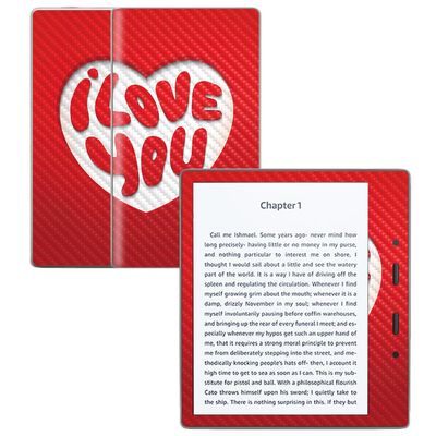 Carbon Fiber Skin Compatible with Amazon Kindle Oasis 7" (9th Gen) - I Love You - Premium 3M Vinyl Protective Wrap Decal Cover - Easy to Apply | Crafted in The USA by MightySkins