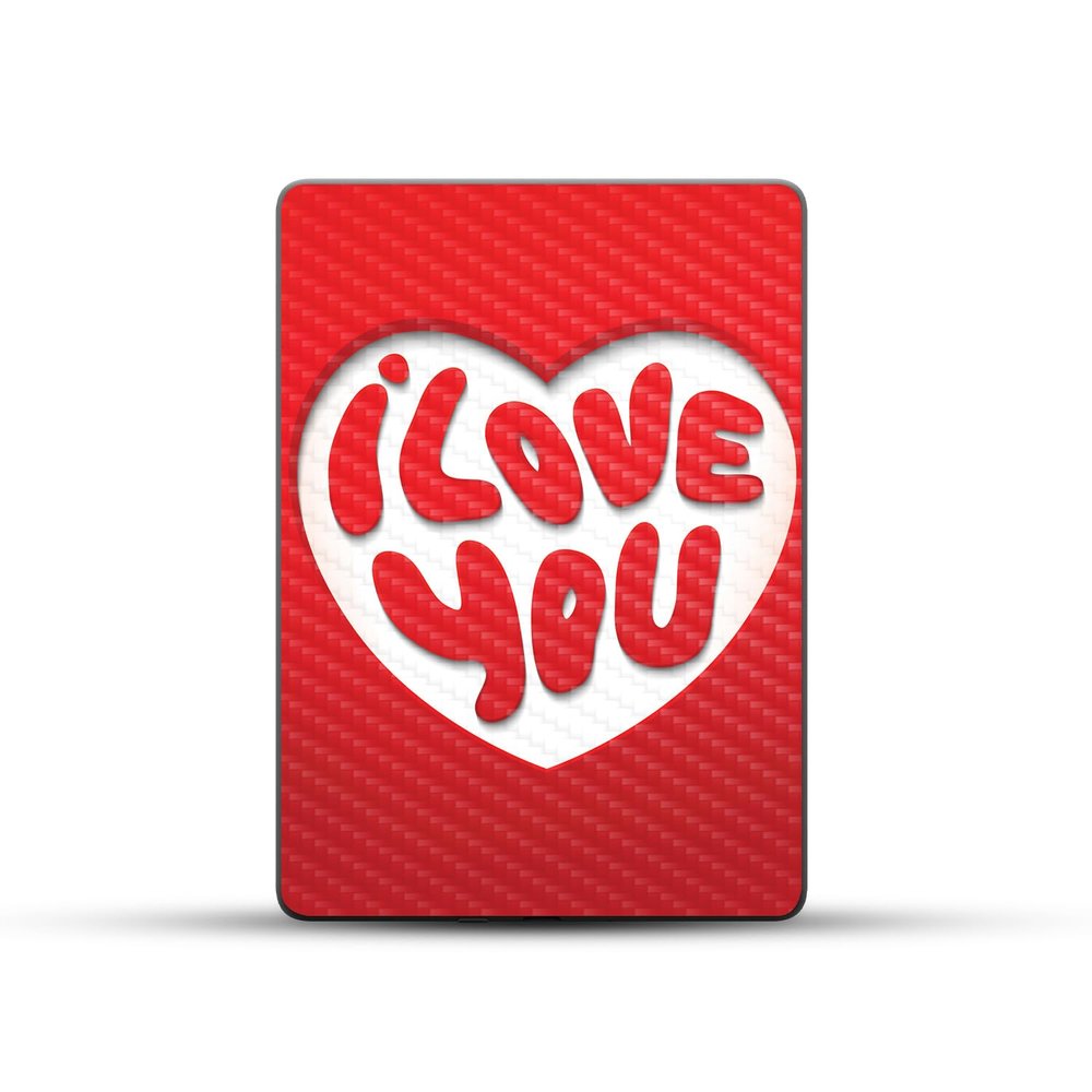 Carbon Fiber Skin Compatible with Amazon Kindle Paperwhite 5 6.8-inch 11th Gen (2021) - I Love You - Premium 3M Vinyl Protective Wrap Decal Cover - Easy to Apply | Crafted in The USA by MightySkins