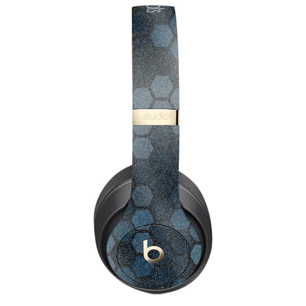 Glossy Glitter Headphone Skin Compatible with Beats Studio 3 Wireless - Blue Hexa Camo - Premium 3M Vinyl Protective Wrap Decal Cover - Easy to Apply | Crafted in The USA by MightySkins