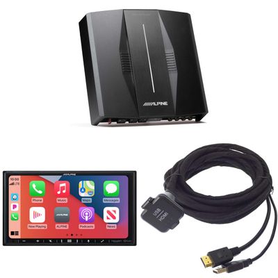 Alpine iLX-407, KCU-315UH USB/HDMI Extension Cable & PXE-C80-88 OPTIM8 8-Channel Hi-Res DSP Amp Bundle