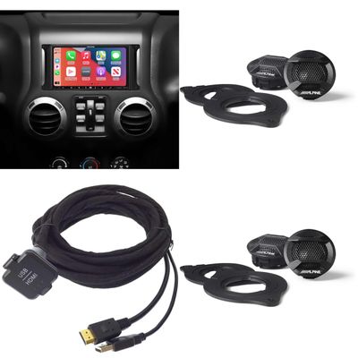 Alpine i407-WRA-JK, KCU-315UH USB/HDMI Extension Cable w/ (2 Pair) SPV-10TW-WRA Wrangler Bundle