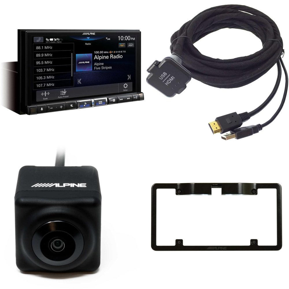 Alpine iLX-507, KCU-315UH USB/HDMI Extension Cable with HCE-C1100 Back Up Camera and KTX-C10LP License Plate Mount