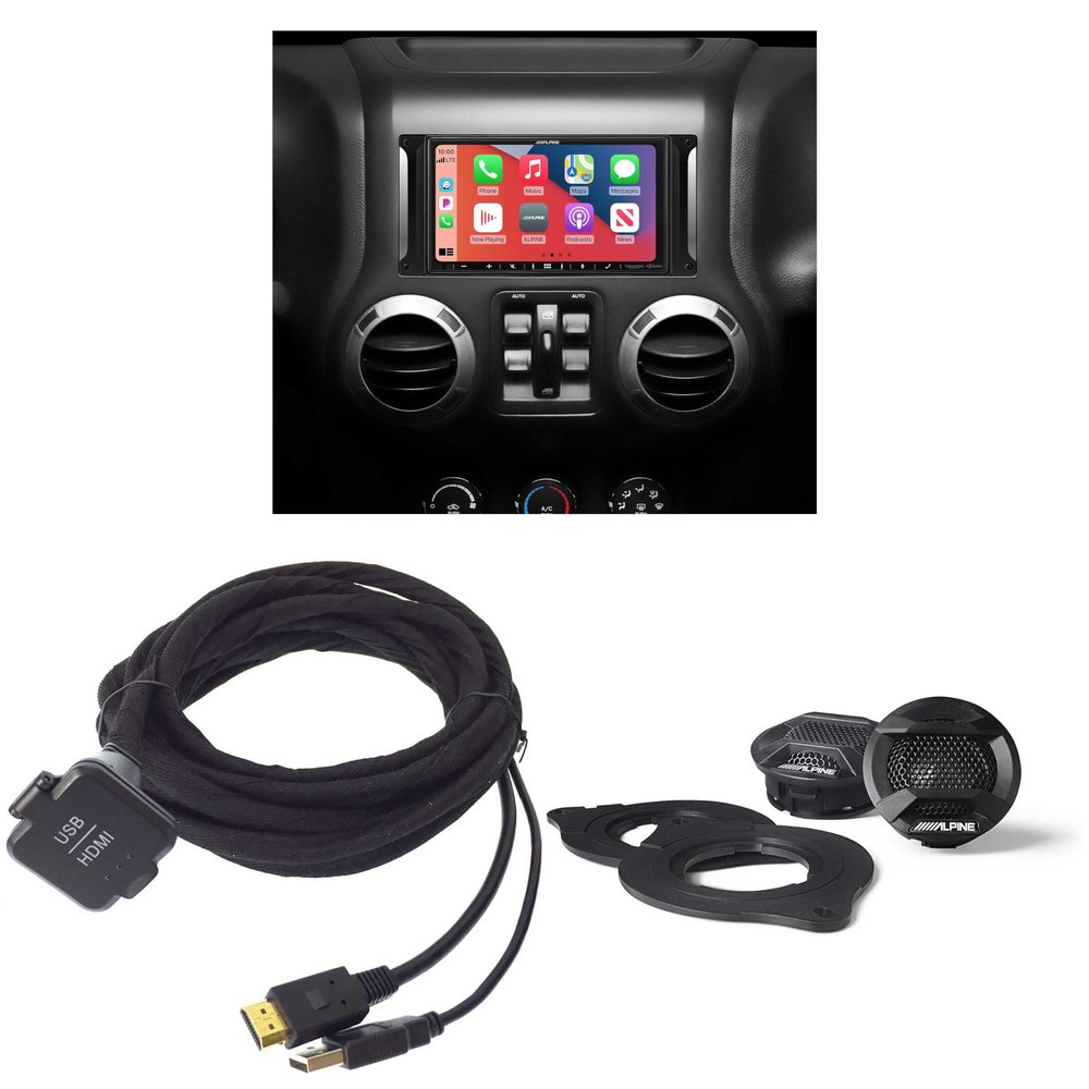 Alpine i407-WRA-JK, KCU-315UH USB/HDMI Extension Cable w/SPV-10TW-WRA Wrangler Bundle