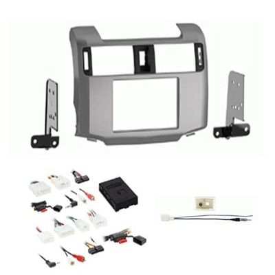 Car Stereo Kit for 2014, 2015, 2016, 2017, 2018, & 2019 Toyota 4 Runner, Single & Double Din (Silver) with Factory Amplified System or JBL and Steering Wheel Controls