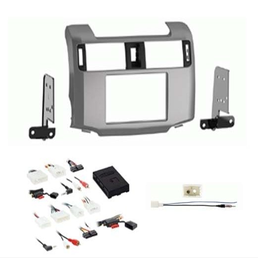 Car Stereo Kit for 2014, 2015, 2016, 2017, 2018, & 2019 Toyota 4 Runner, Single & Double Din (Silver) with Factory Amplified System or JBL and Steering Wheel Controls