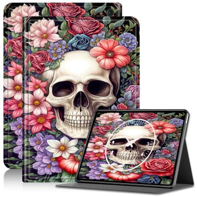 Amazon Fire HD 10 Case (9th Gen, 2019 Release) 10.1" PU Leather Adjustable Stand with Auto Wake/Sleep, Skull Flower