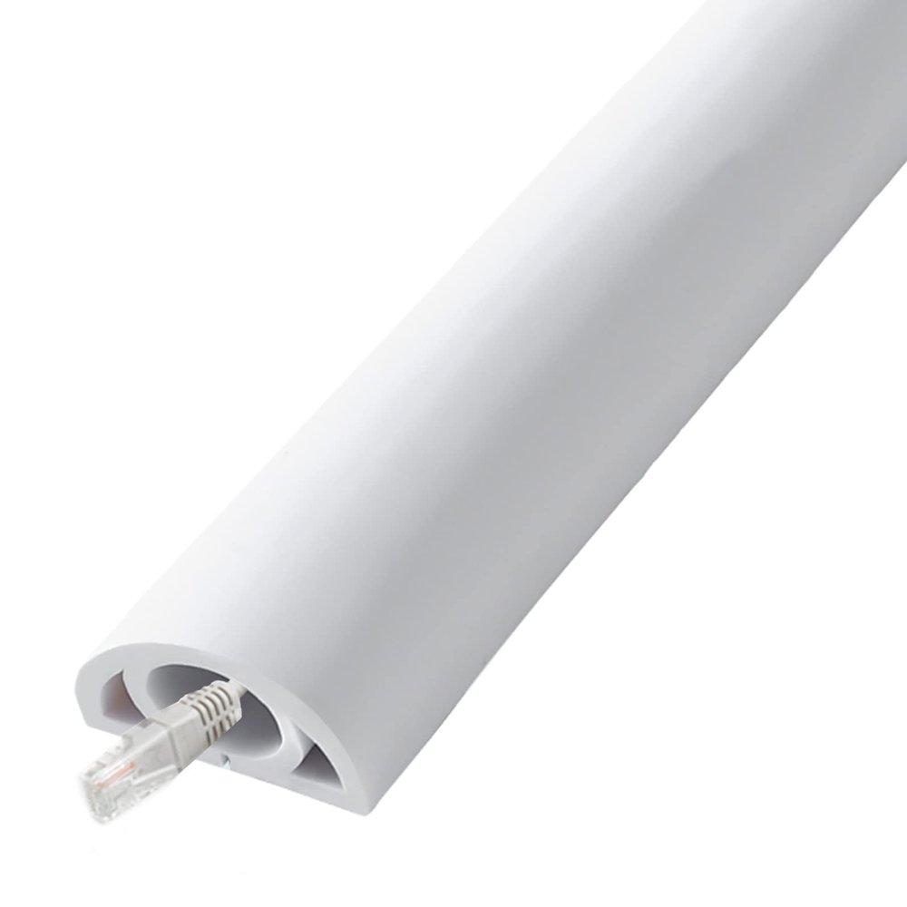 GenSDH Floor Cord Protector White, 3/10/ 20/30/ 40/50 Ft Wall Cable Hider Ware Concealer for Conduit Power Cords, Flexible PVC Raceway Channel Easy to Install Cut,Width 20mm-100cm (3.3ft)
