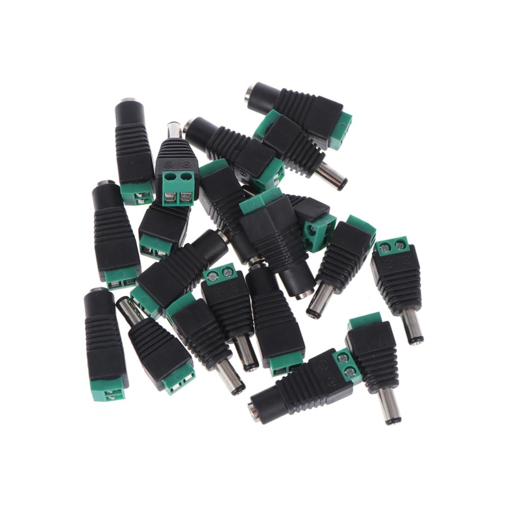 KONTONTY 2.1x5.5mm Dc Power Plug Adapter Kit 10 Male 10 Female Connectors Direct Fit for Led Strip Lights
