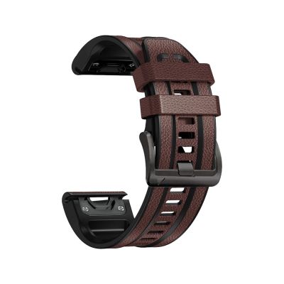 22mm 26mm Silicone leather watch strap for Garmin Fenix8/7/6/5 silicone leather quick release watch strap for Fenix7x 6X 5X Strap(Dark brown,26mm)