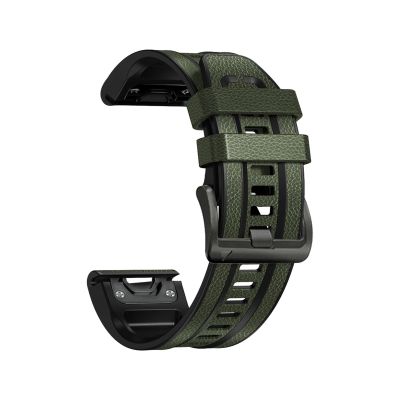 22mm 26mm Silicone leather watch strap for Garmin Fenix8/7/6/5 silicone leather quick release watch strap for Fenix7x 6X 5X Strap(Army green,26mm fenix7x/6x/5x)