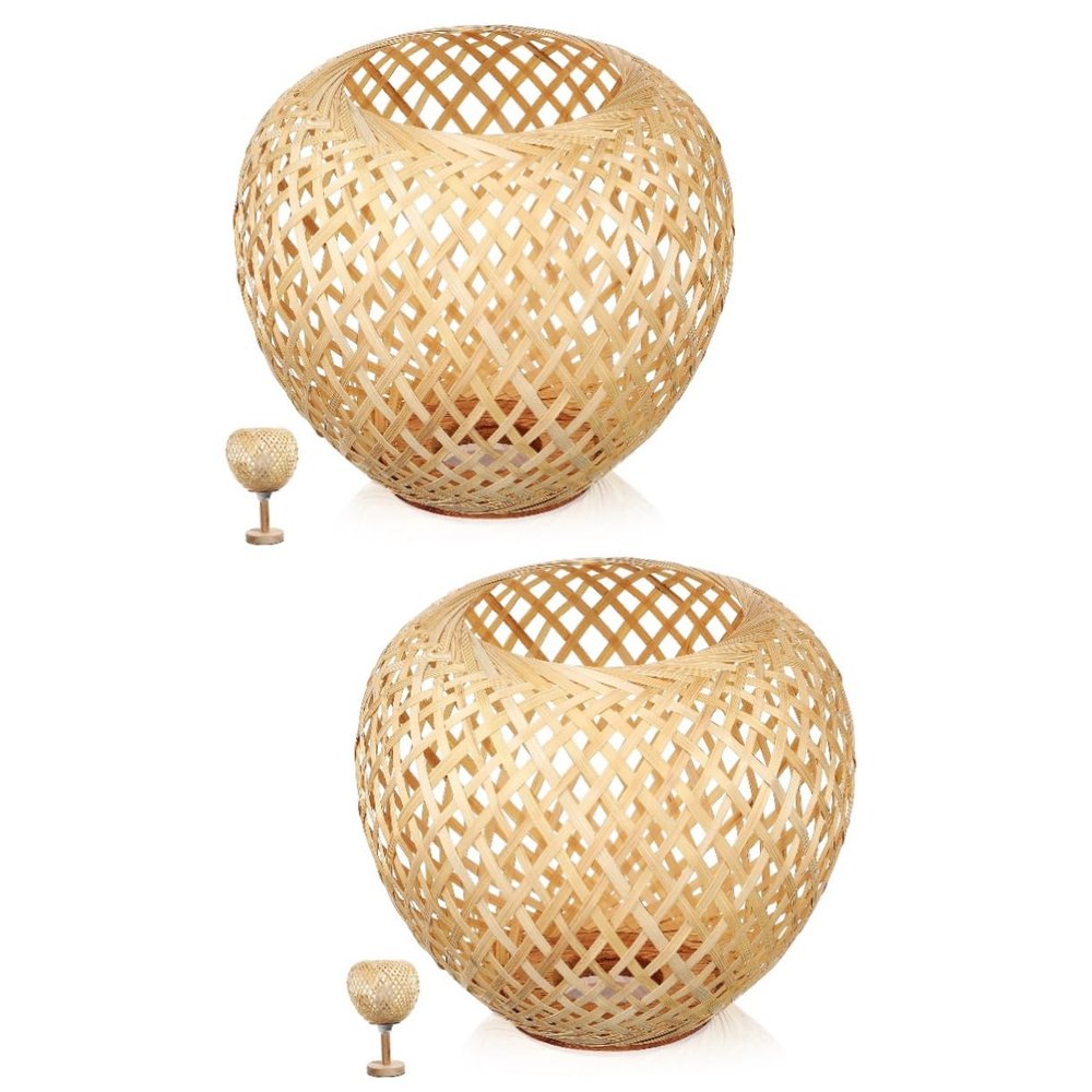 Levemolo 2pcs Woven Ceiling Lampshade Natural Rattan Light Shade for Pendant Lights Unique Handmade Design for Soft Lighting Room and Home