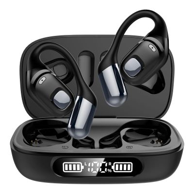 2B2C Open Ear Earbuds, Bluetooth 5.3 Wireless Air Conduction Headphones with Mic, LED Display Charging Case&Fast Charging, Ultra-Light Weight, 80H Playtime Earbuds for Work, Sports (Black)